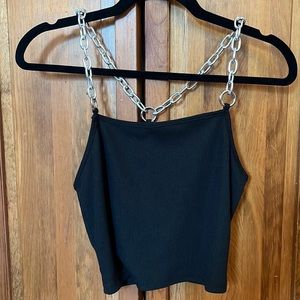 Black Chain Straps Rib-Knit Top, Size Small - Brand New Never Worn